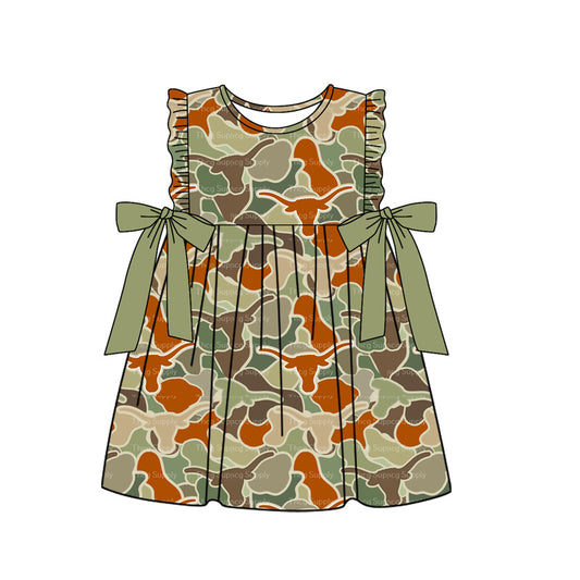 preorder GSD1637 hunting camo cow camo bows green flutter sleeve girls dress