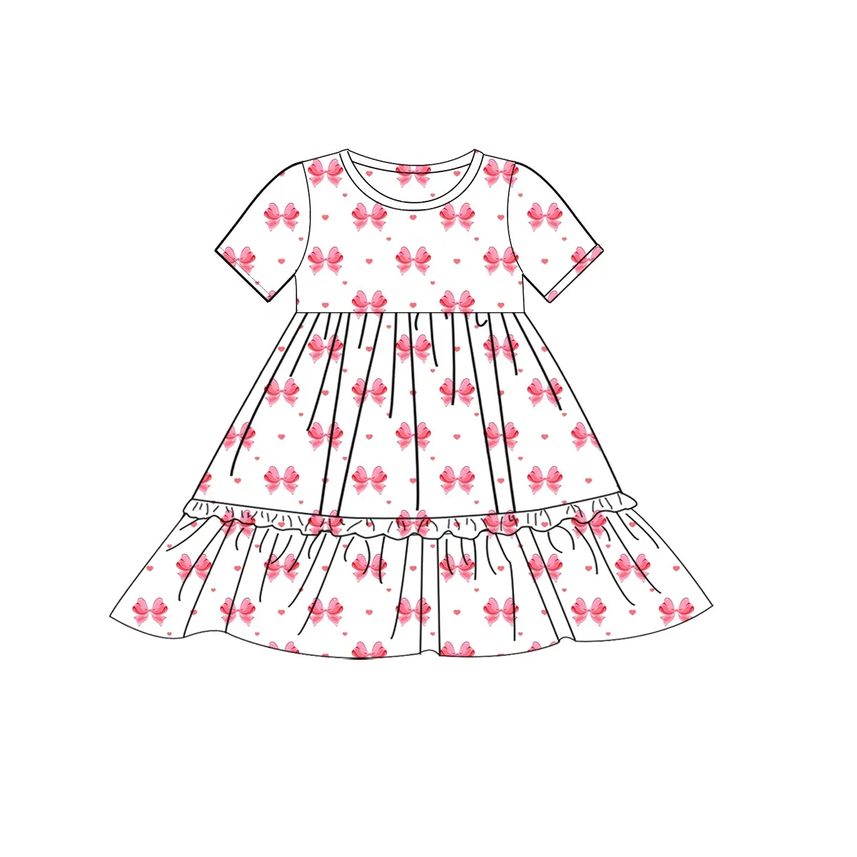 preorder GSD1648 Pink Bows Short Sleeve Girls Dress