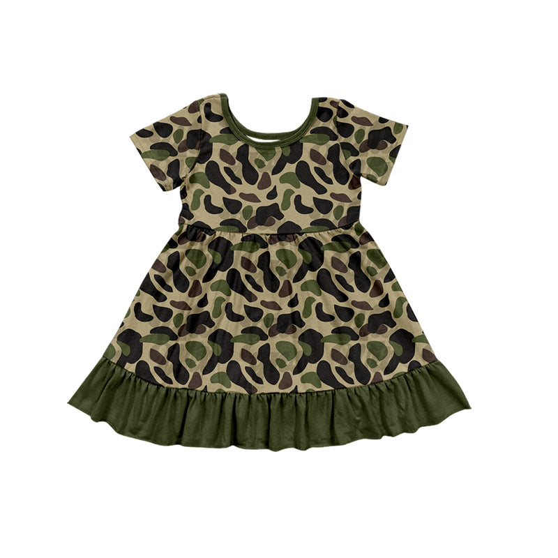 preorder GSD1670 Easter Camo Dark Green Camo Short Sleeve Girls Dress