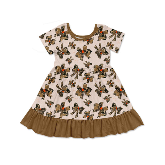 preorder GSD1672 Camo Bows Brown Short Sleeve Girls Dress
