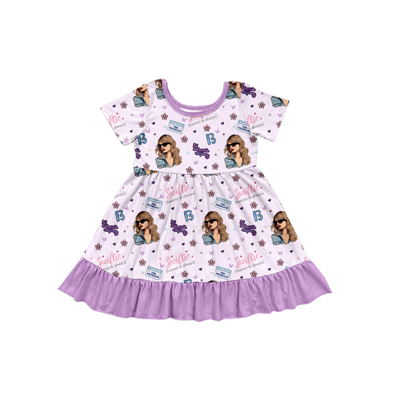 preorder GSD1683 Country Singer Swiftie Purple Short Sleeve Girls Dress
