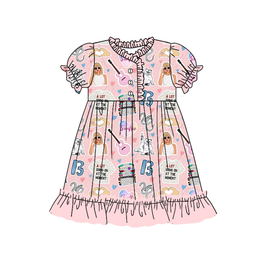 preorder GSD1693 Swiftie Country Singer Pink Short Sleeve Girls Dress