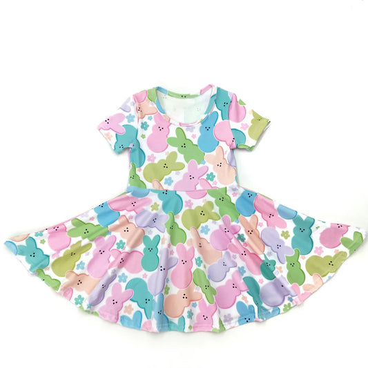 preorder GSD1695 Easter Colorful Bunny Rabbit Short Sleeve Girls Dress