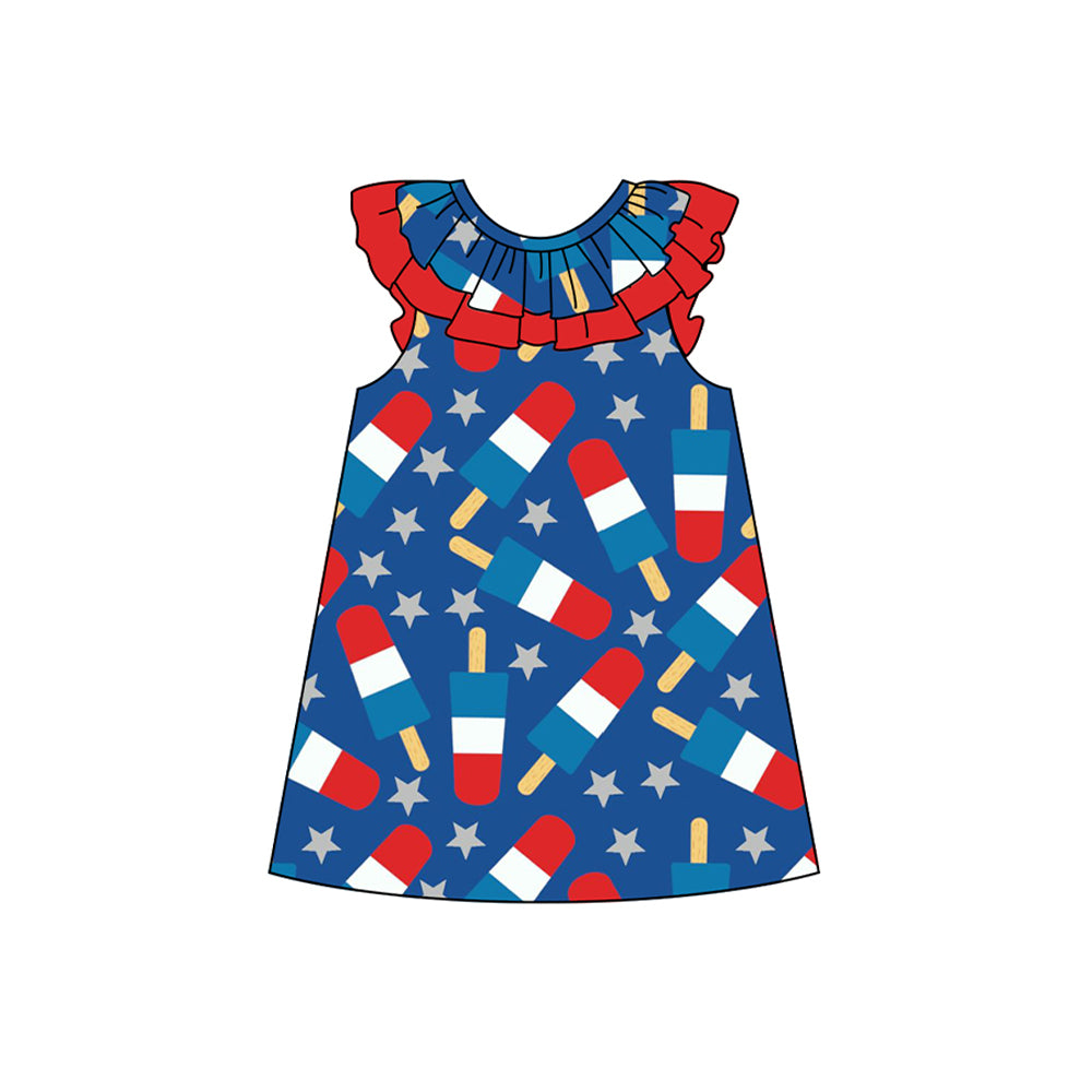 preorder GSD1701 July 4th Ice Blue Flutter Sleeve Girls Dress