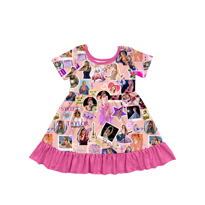 preorder GSD1714 Taylor country singer hot pink short sleeve girls dress