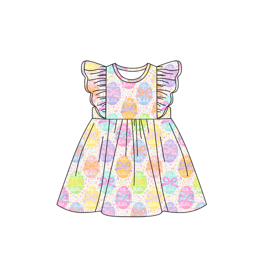preorder GSD1728 Easter colorful egg bows flutter sleeve girls dress