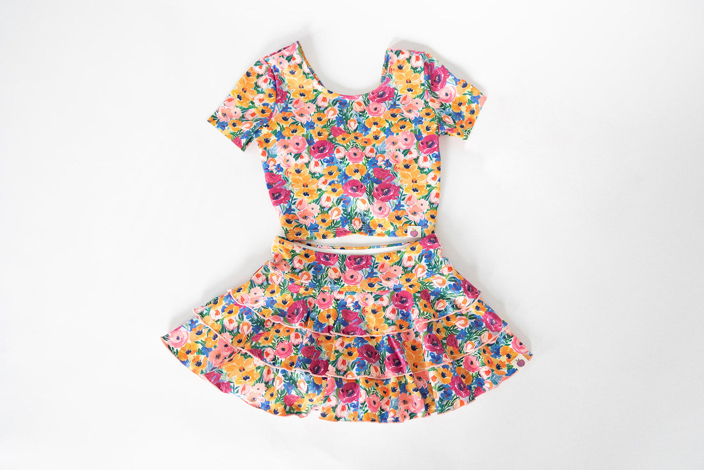preorder GSD1731 watercolor flowers short sleeve skirt girls set