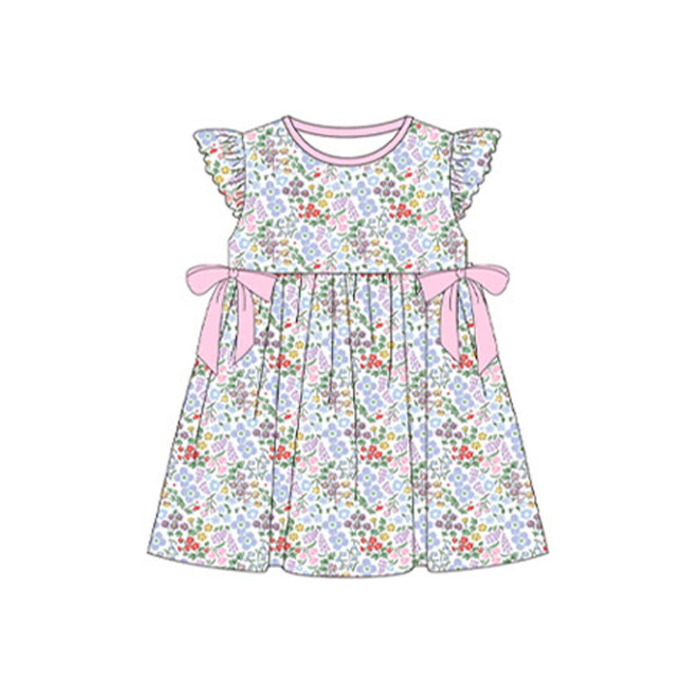 preorder GSD1757 colorful flowers floral pink bows flutter sleeve girls dress