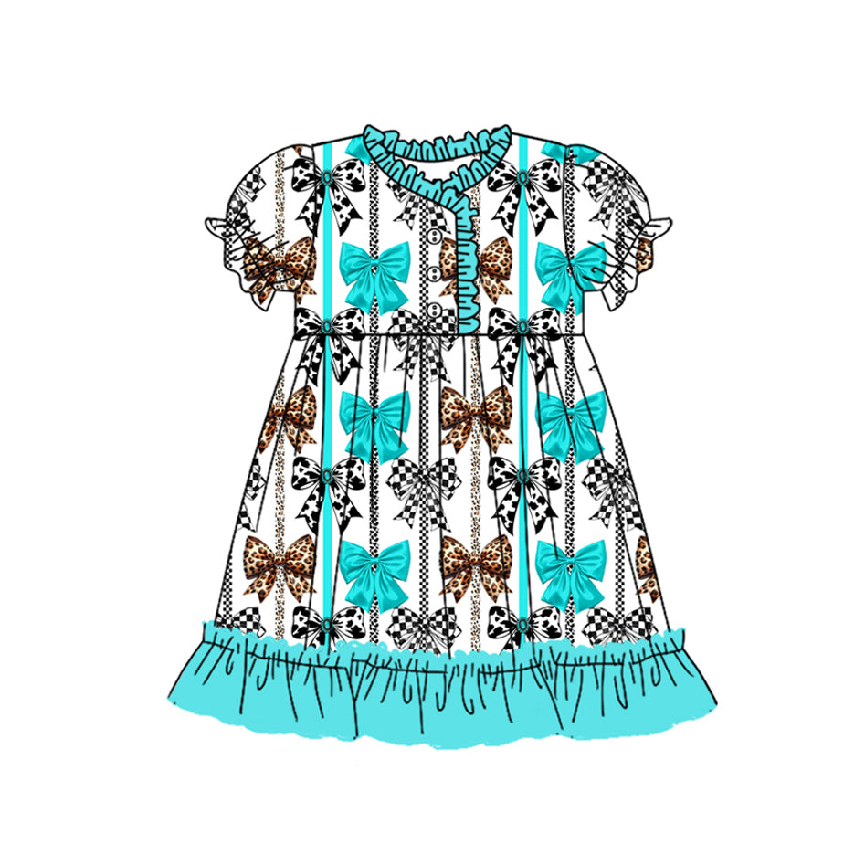 preorder GSD1758 baby girl mint color bows short sleeve dress