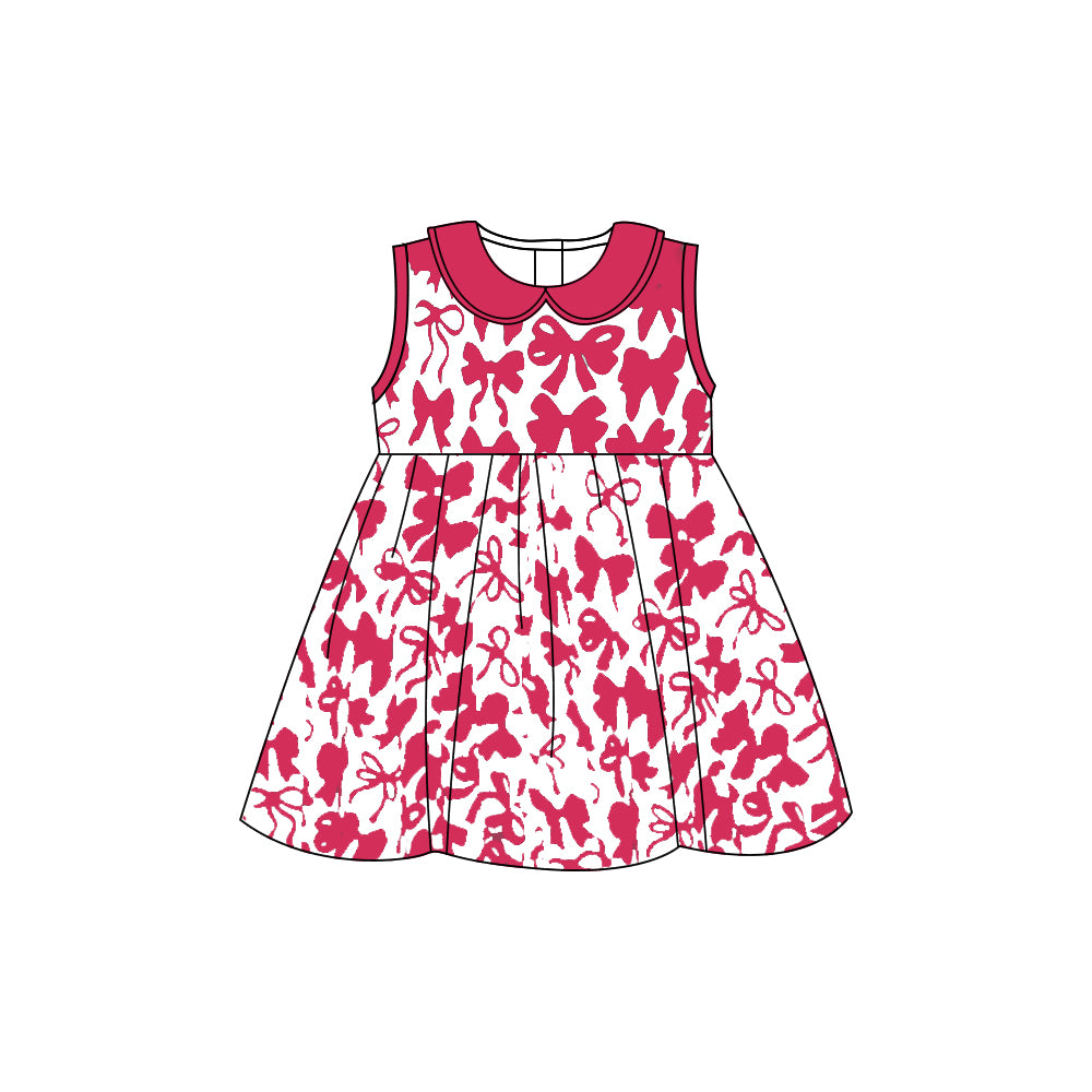 preorder GSD1759 baby girl hot pink cute bows sleeveless dress peter pan collard dress