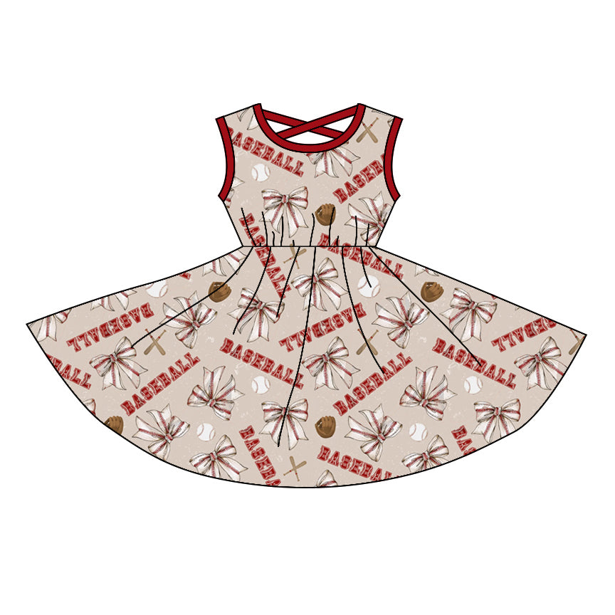 preorder GSD1762 baby girl baseball bows red sleeveless dress