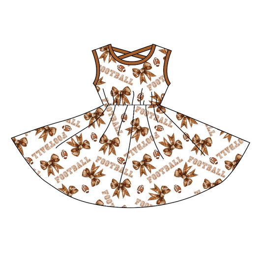 preorder GSD1763 baby girl football bows brown sleeveless dress