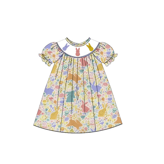 preorder GSD1770 baby girl Easter bunny rabbit colorful flowers short sleeve dress