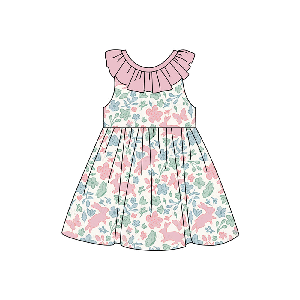 preorder GSD1772 Easter bunny rabbit pink flowers ruffles girls dress