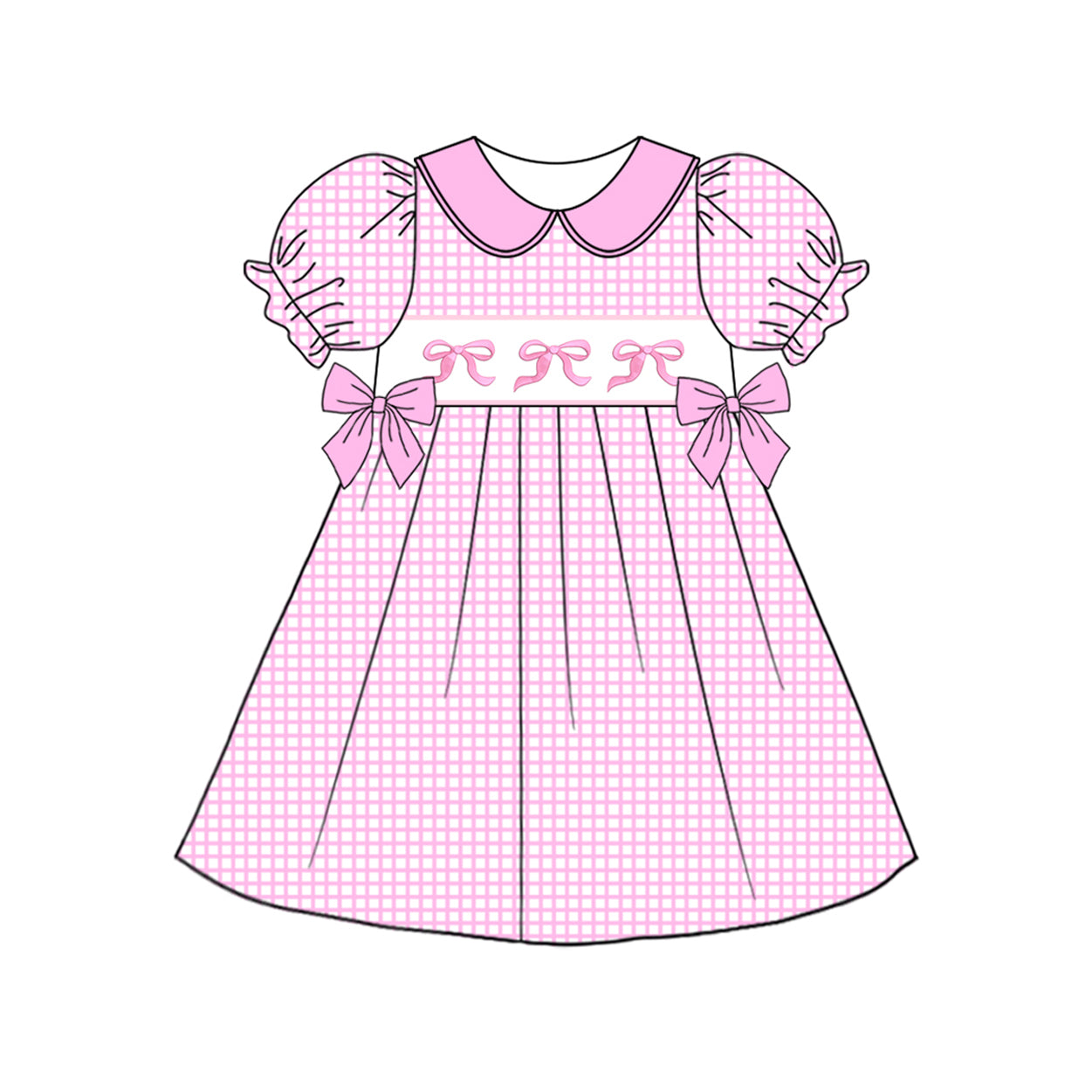 preorder GSD1778 hot pink bows checkered short sleeve girls dress