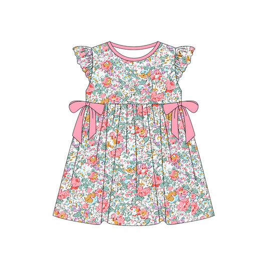 preorder GSD1782 colorful flowers pink bows flutter sleeve girls dress