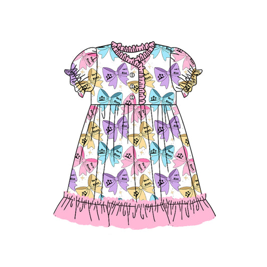 preorder GSD1790 Easter cross colorful bows pink short sleeve girls dress