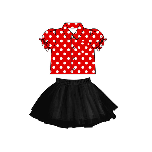 preorder GSD1806 cartoon princess red dot short sleee black skirt girls set