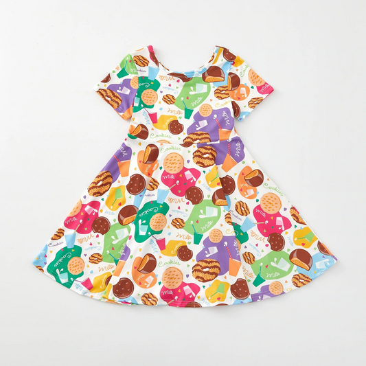 preorder GSD1809 breakfast cookie colorful short sleeve girls dress