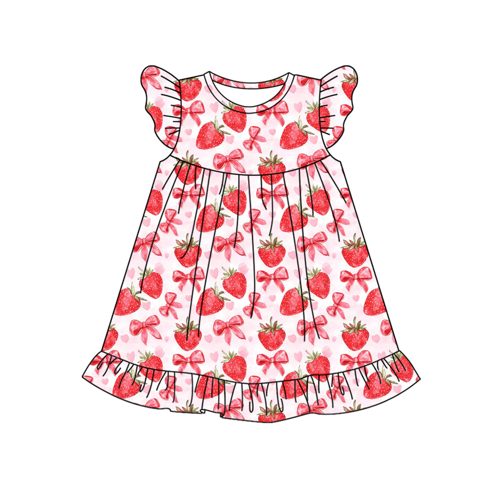 preorder GSD1811 red strawberry bows flutter sleeve girls dress