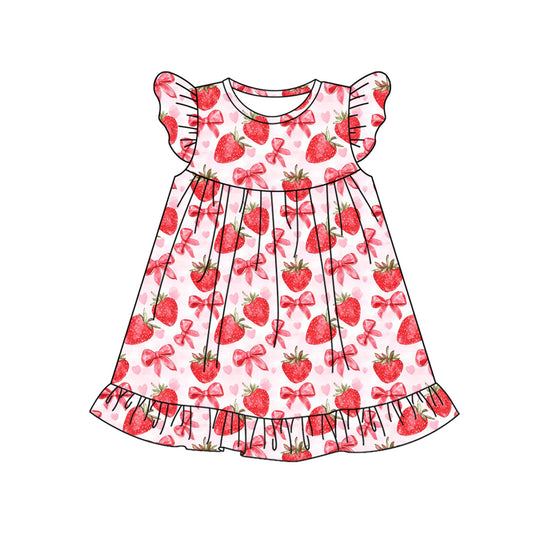 preorder GSD1811 red strawberry bows flutter sleeve girls dress