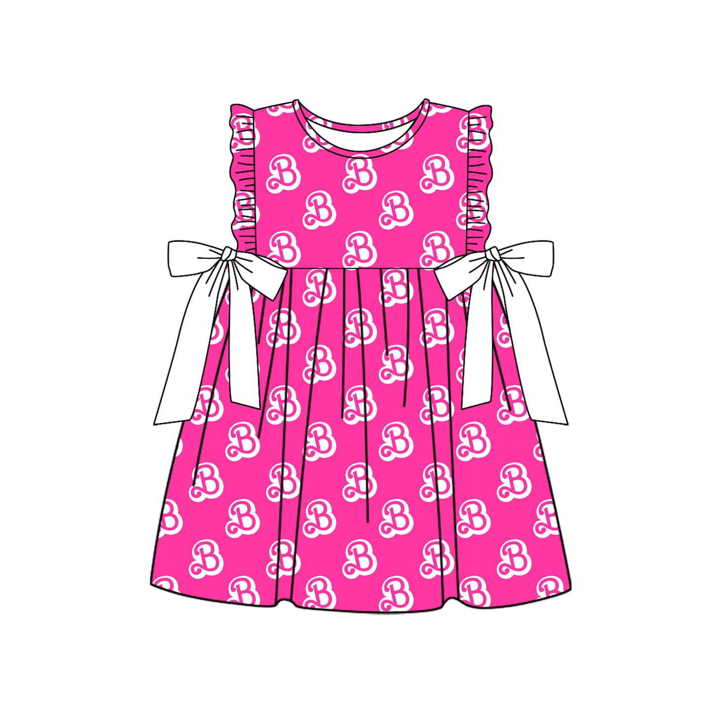 preorder GSD1812 cartoon BA hot pink bows ruffles sleeve girls dress