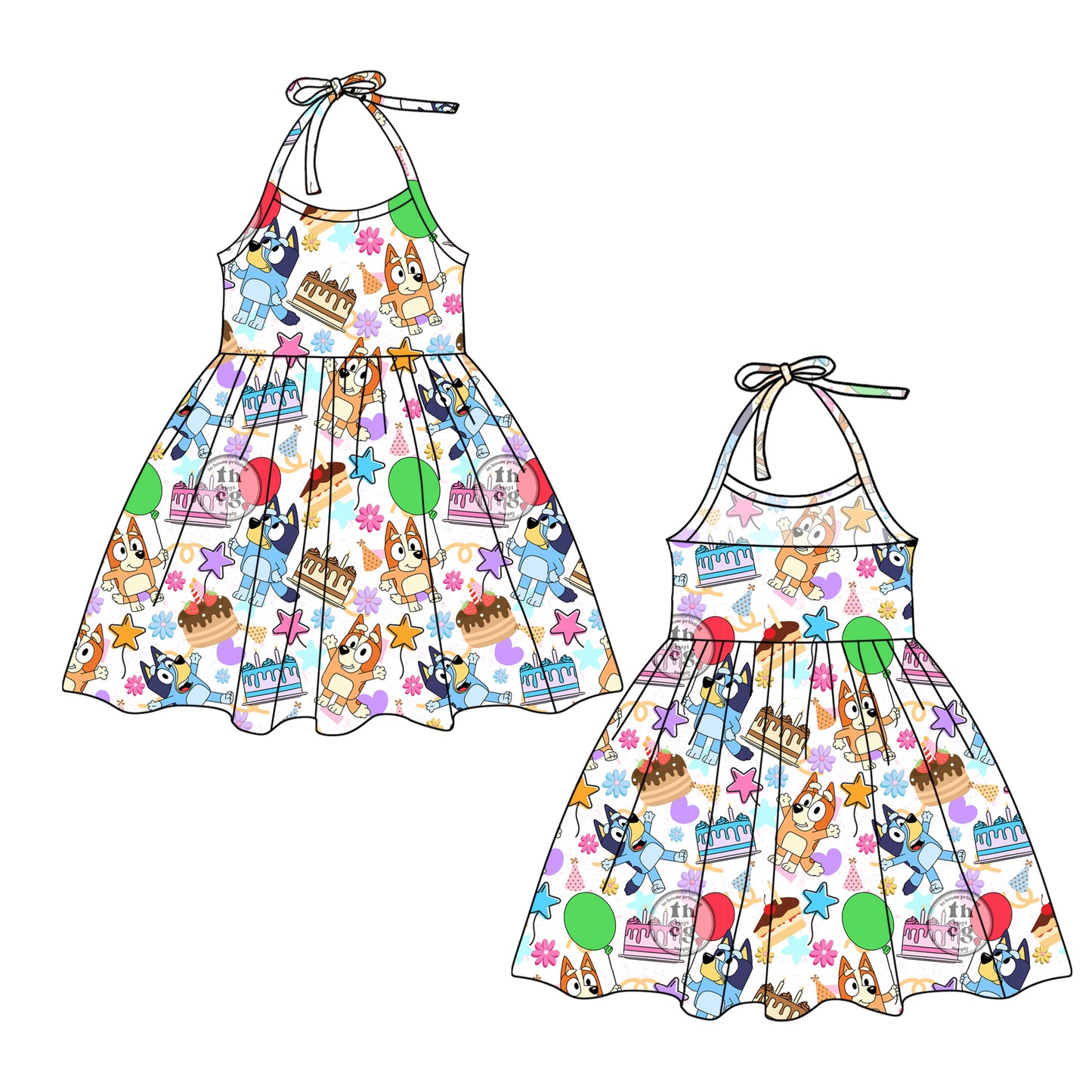 preorder GSD1848 Happy Birthday Cake Cartoon Dog Purple Straps Girls Dress