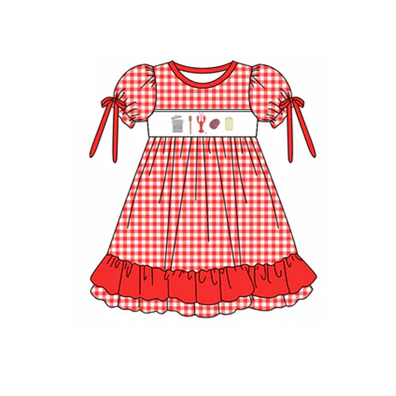 preorder GSD1857 Crayfish Corn Red Checkered Short Sleeve Girls Dress