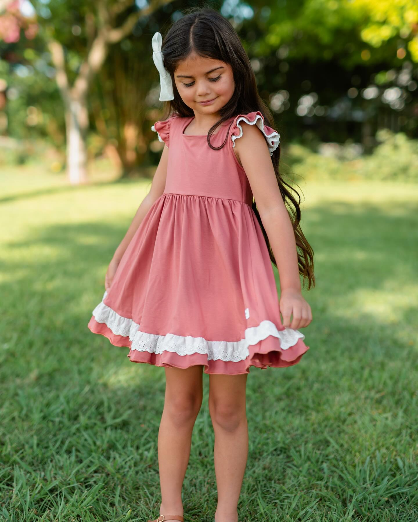 preorder GSD1862 Pink Flutter Sleeve Lace Girls Dress