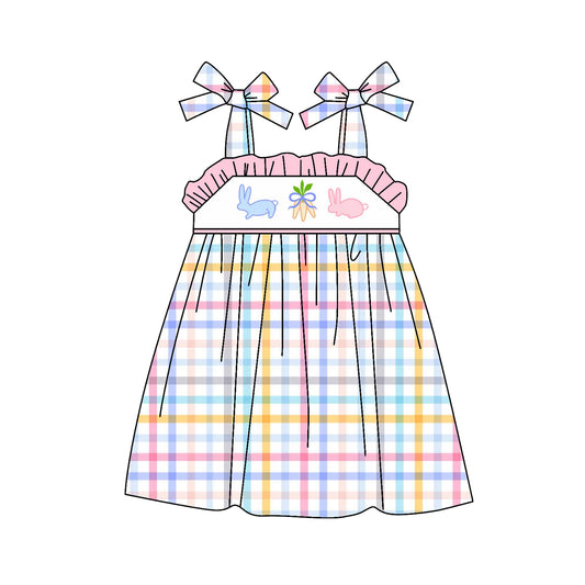 preorder GSD1871 Easter Bunny Rabbit Carrot Colorful Checkered Girls Dress