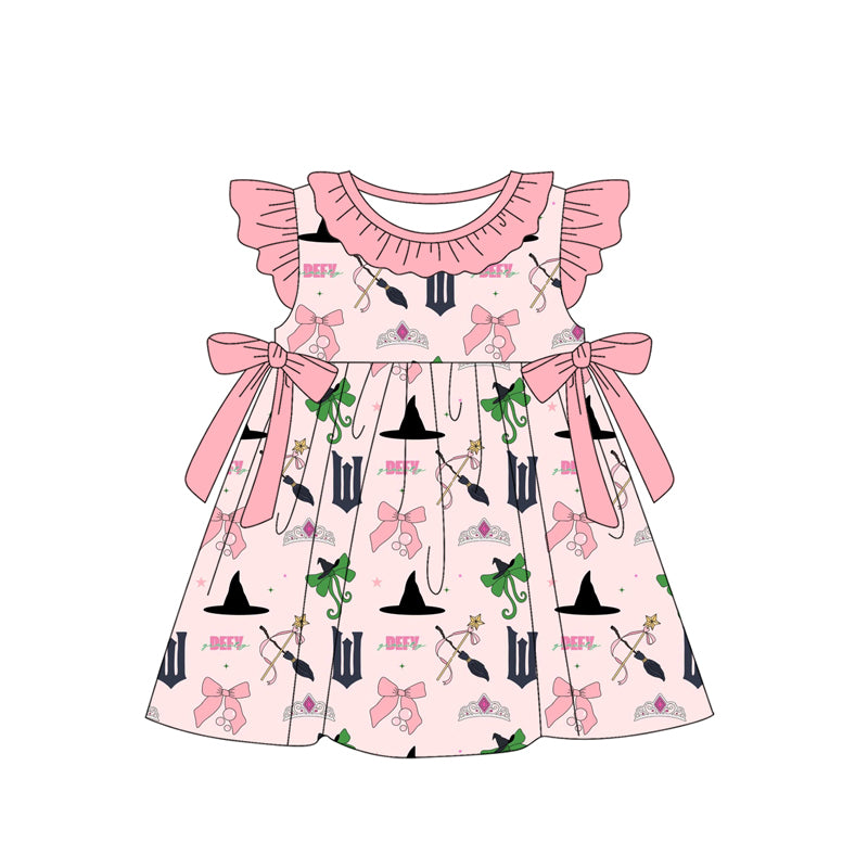 preorder GSD1895 pink bows crown flutter sleeve girls dress