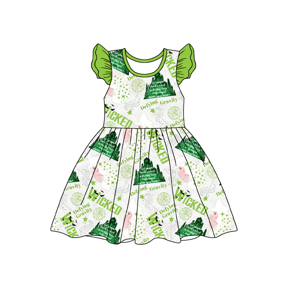 preorder GSD1896 moive green castle star flutter sleeve girls dress
