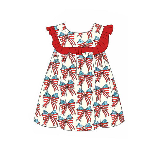 preorder GSD1907 July 4th flag bows red ruffles girls top
