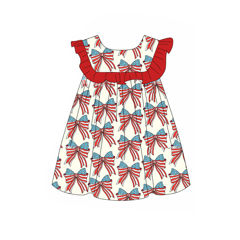 preorder GSD1907 July 4th flag bows red ruffles girls dress