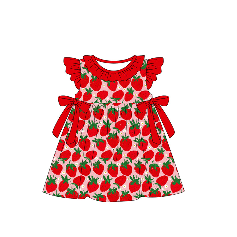 preorder GSD1910 red strawberry bows flutter sleeve girls dress