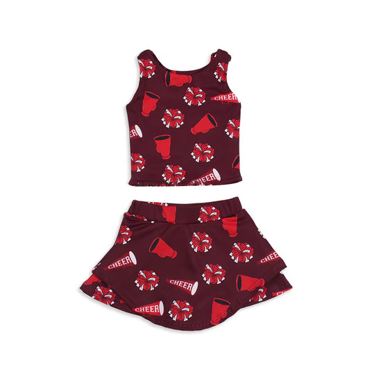 preorder GSD1923 yoga football team cheer maroon vest t-shir skirt with shorts girls set