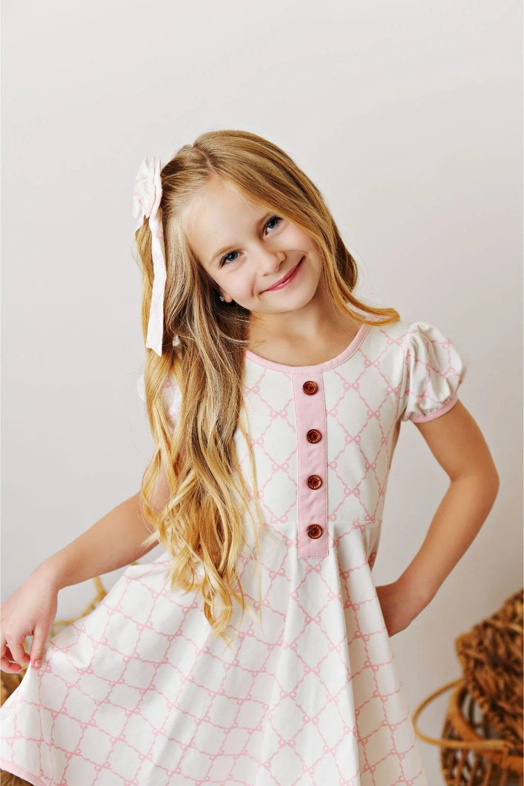 preorder GSD1963 pink bows short sleeve girls dress