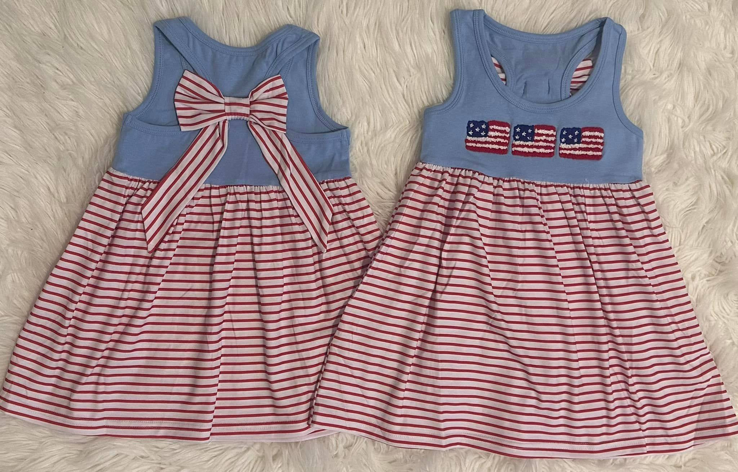 preorder GSD1964 July 4th flag with big bow sleeveless girls dress