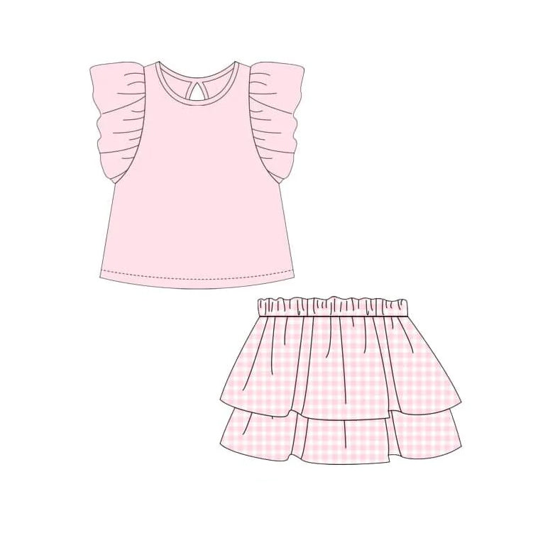 preorder GSD1998 yellow flutter sleeve ruffles skirt girls set