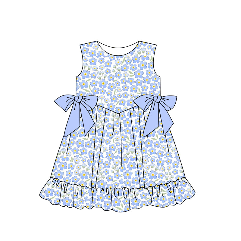 preorder GSD2032 blue flowers bows floral sleeveless girls dress