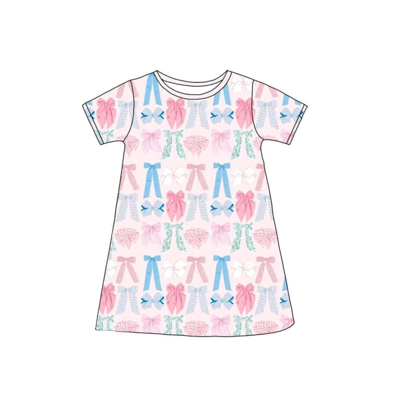 preorder GSD2035 colorful bows pink flowers short sleeve girls dress