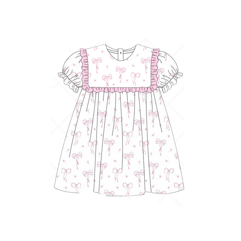 preorder GSD2036 pink bows coquette bows ruffles short sleeve girls dress