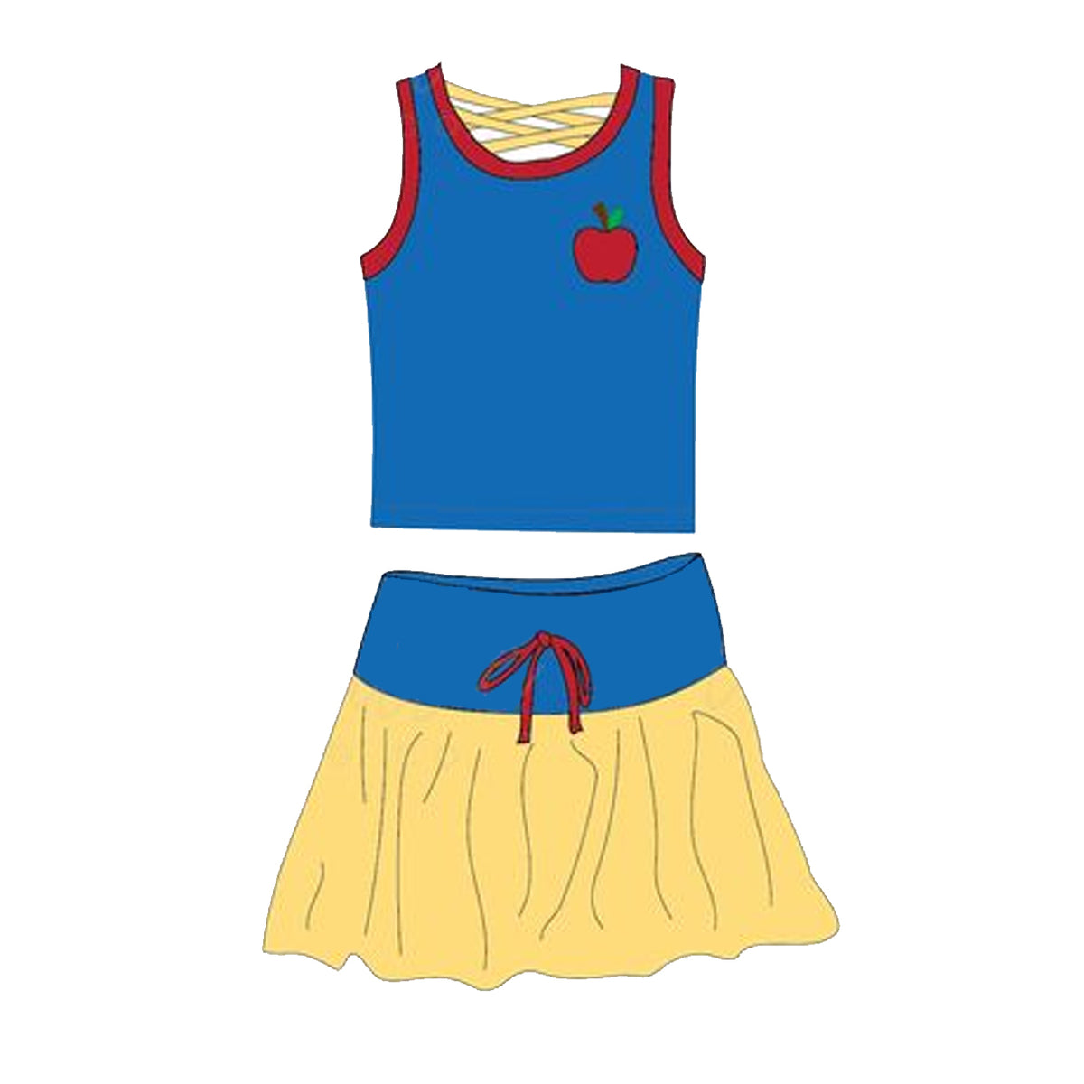preorder GSD2065 cartoon apple princess blue sleeveless yellow skirt girls set