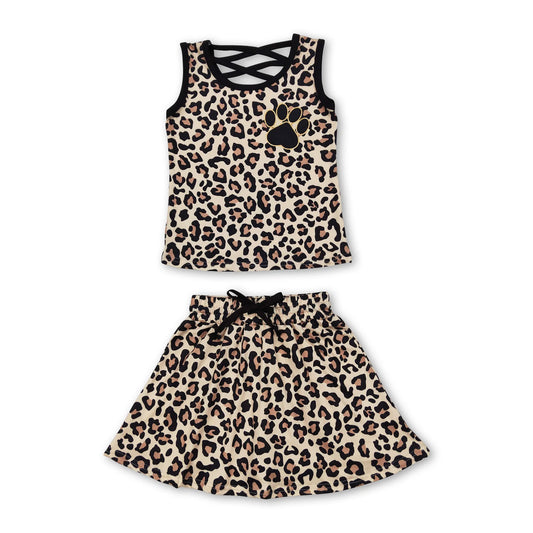 GSD2077 cartoon camo paw sleeveless blue skirt girls set