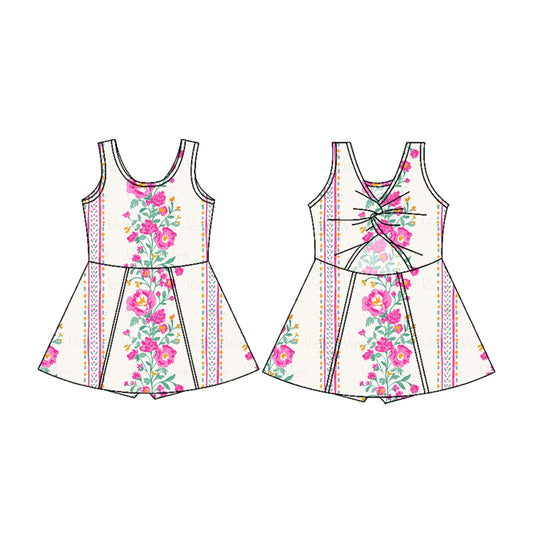 preorder GSD2085 yoga hot pink flowers sleeveless with shorts girls dress