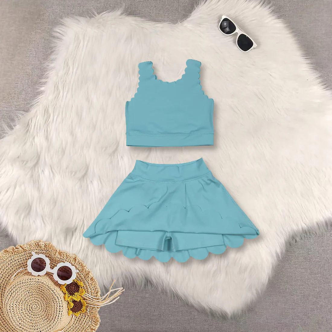 yoga soild color blue girls set RTS Sibling Clothes
