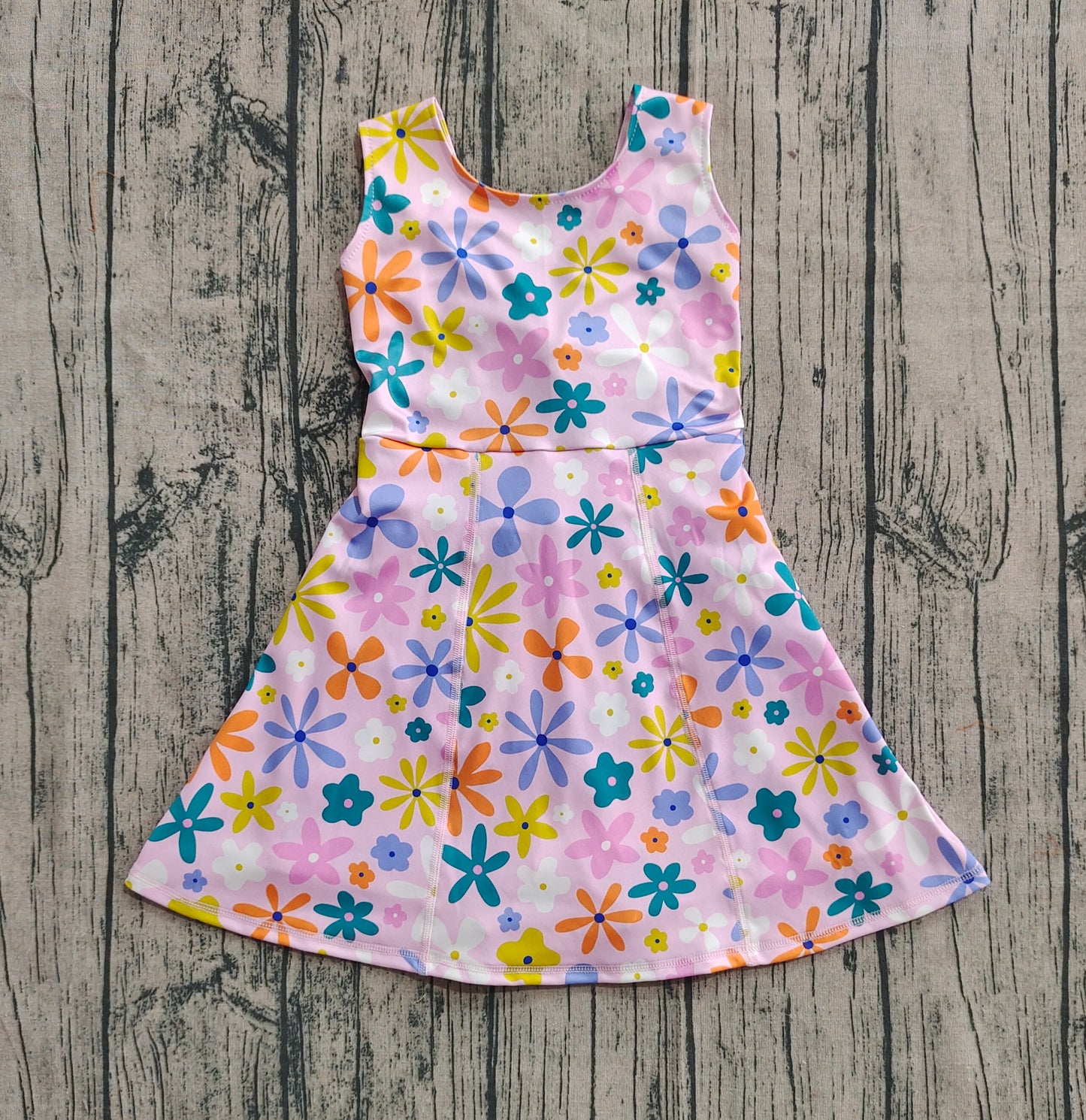 preorder GSD2213 colorful flowers pink sleeveless skorts girls dress