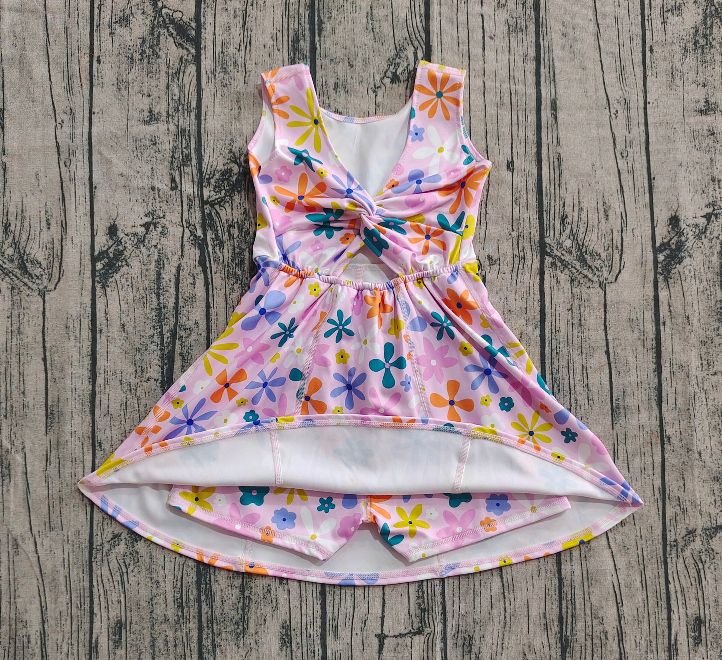 preorder GSD2213 colorful flowers pink sleeveless skorts girls dress
