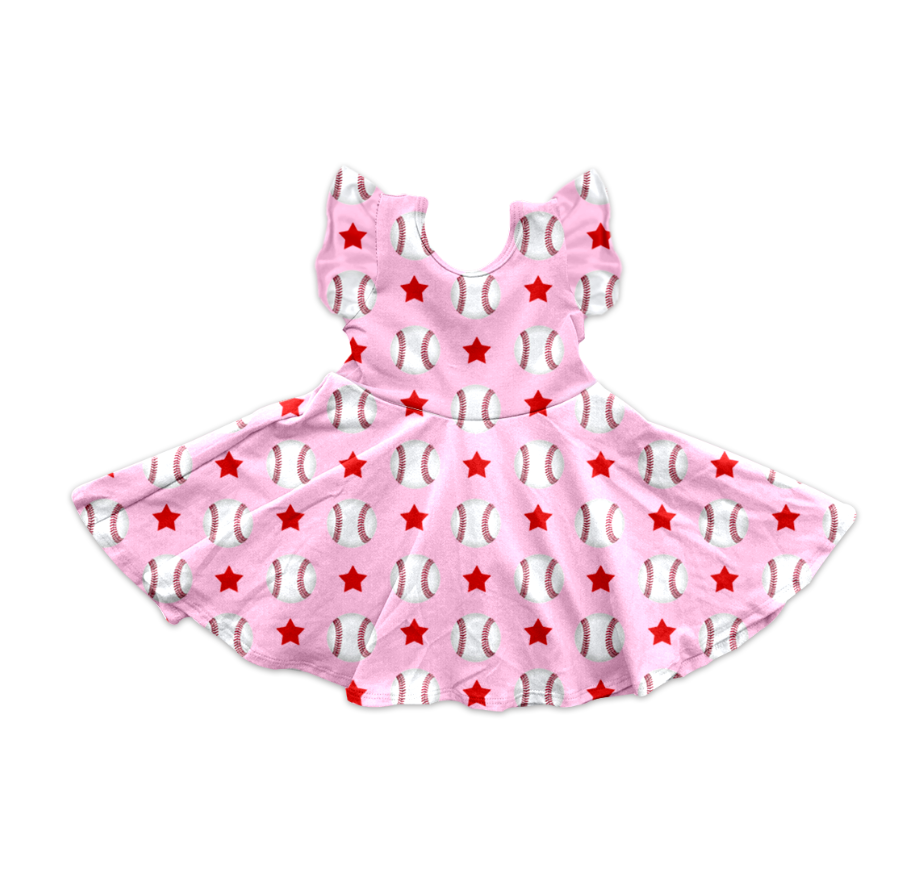 preorder GSD2132 baseball star pink flutter sleeve girls dress