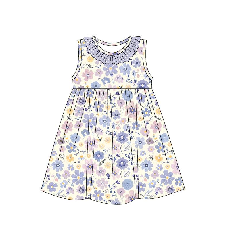 preorder GSD2145 colorful flowers purple sleeveless girls dress